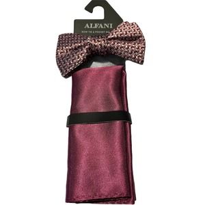 Alfani Men's Burnt Burgundy Bow Tie Pocket Square Set